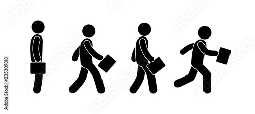 stick figure, man walking, businessman with a briefcase, a set of movements, human silhouette © north100