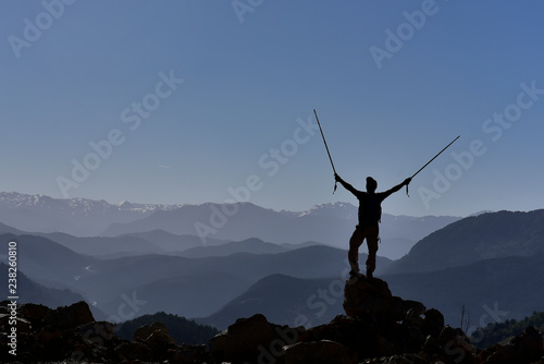 mountaineering, sporting activity and success happiness