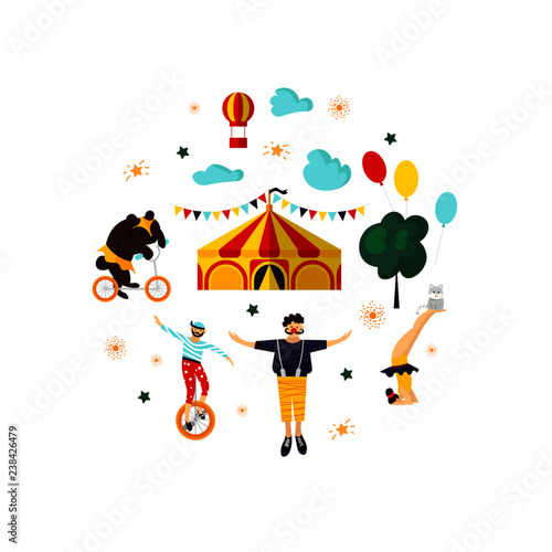 Circus Elements And Characters Vector Ilration For Card Poster Vector Ilration For Card Poster Banner Invitation Template