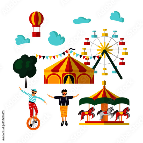 Circus Elements And Characters Vector Ilration For Card Poster Vector Ilration For Card Poster Banner Invitation Template
