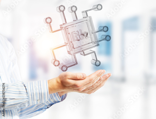Computing and innovation concept with chip icon. Mixed media
