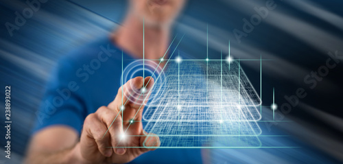 Man touching a blockchain technology concept