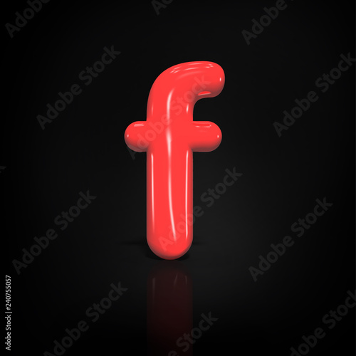 Glossy Red Paint Letter F Lowercase Of Bubble Isolated On Black