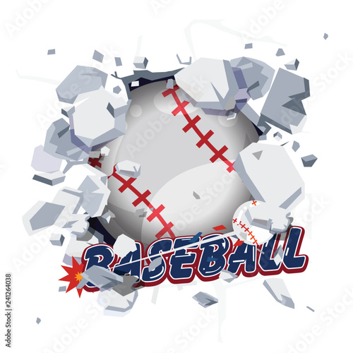 baseball ball breakthrough broken wall. logotype for header design - vector © angkritth