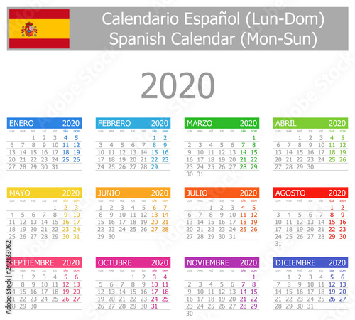 2020 Spanish Type-1 Calendar Mon-Sun on white background