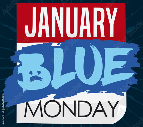 Loose-leaf Calendar with Brushstroke and Sad Face for Blue Monday, Vector Illustration