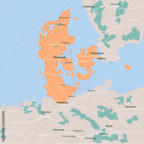map Denmark. Isolated Illustration. © Galina
