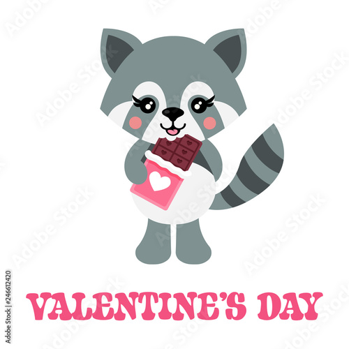 cartoon cute raccoon with lovely chocolate and text © julia_january