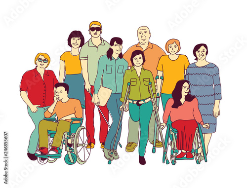Group people community with disabilities color © Dashk