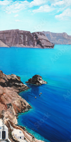 Original oil painting on canvas - Sea - Santorini - Greece - Bright romantic colorful seascape - Modern art © shvets_tetiana
