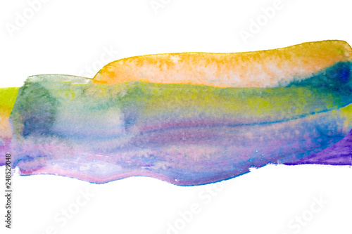 watercolor texture stain Violet yellow green. abstract isolated on white background. © Alex