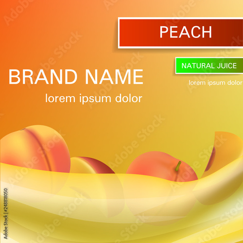 Peach natural juice concept background. Realistic illustration of peach natural juice vector concept background for web design © ylivdesign