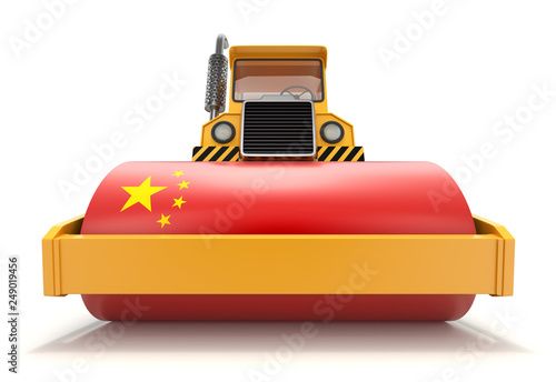 China's economic power concept with steamroller and flag of China © mipan