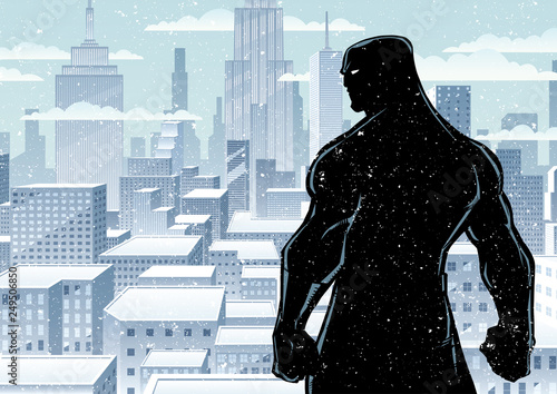 Superhero Back City Winter Silhouette