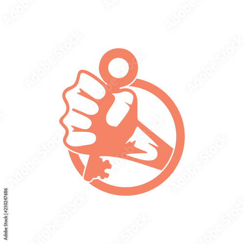 hand fist key to success circle symbol logo vector