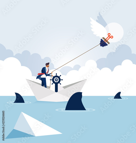 Businessman with Light bulb on paper boat