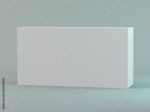 Blank horizontal box on white background with reflection. 3D
