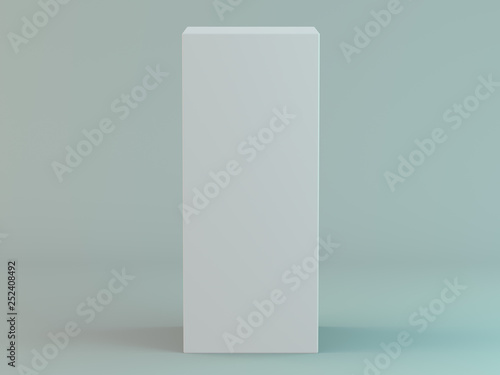Blank vertical box on white background with reflection. 3D