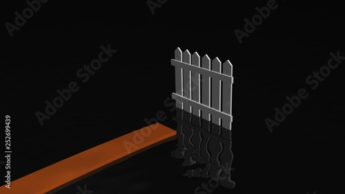 Orange arrow, overcoming fence, on black background - business allegory. © archerix