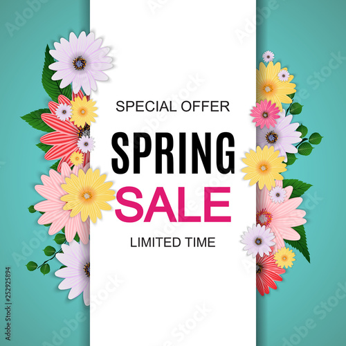 Spring Sale Cute Background with Colorful Flower Elements. Vector Illustration © olegganko