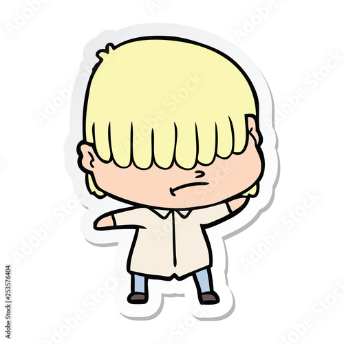 sticker of a cartoon boy with untidy hair © lineartestpilot