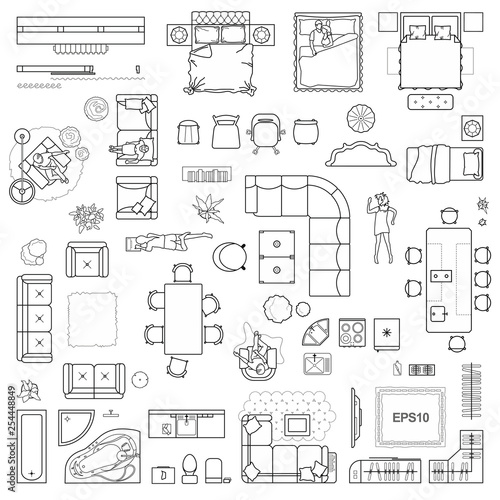 Floor plan icons set for design interior and architectural project ...