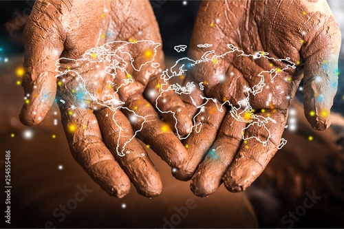 Hand of potter doing clay pot on background