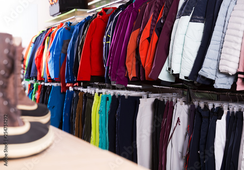Winter sport clothing in shop