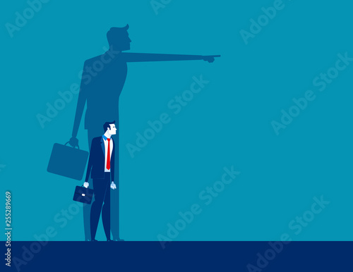 Businesswoman and shadow pointing to target. Concept business vector illustration, Achievement, Direction.