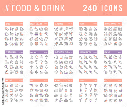 Collection Linear Icons of Food and Drinks. © andrei45454