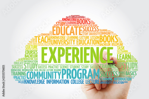 Experience word cloud collage with marker, education concept background