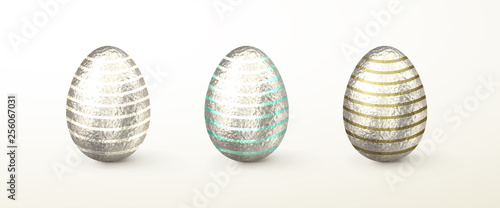 Set of realistic 3d vector silver Easter Eggs © Ayvengo