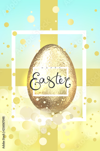 Happy easter realistic gold glitter decorated egg © Ayvengo
