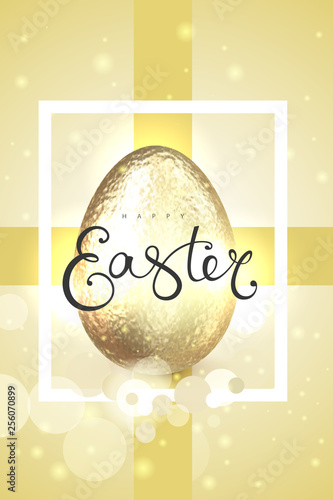 Happy easter realistic gold glitter decorated egg © Ayvengo