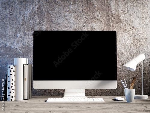 Mock up working space, desktop, vintage room, 3d render, 3d illustration © nikolarakic