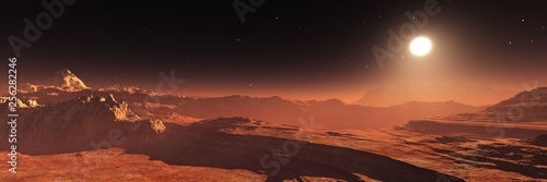Mars at sunset, panorama of Mars, alien landscape, Martian view © ustas