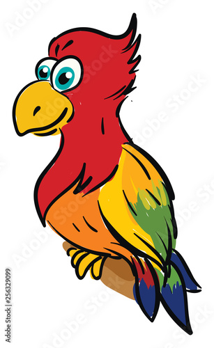 Cute smiling colorful parrot vector illustration on white background