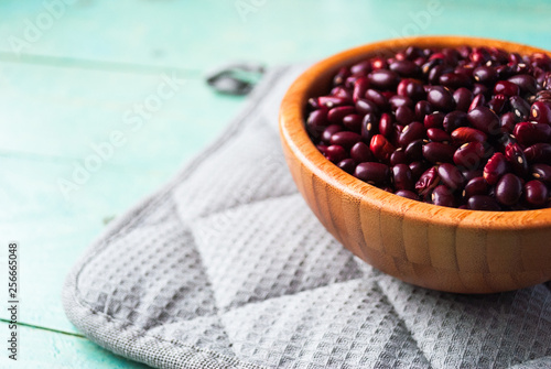 Dried red beans in bamboo bowl © aleksandran