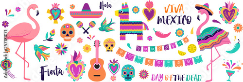 Mexican symbols, icons and illustrations. Vector collection of colorful design for Cinco de Mayo, Fiesta and Day of the dead © Marina Zlochin
