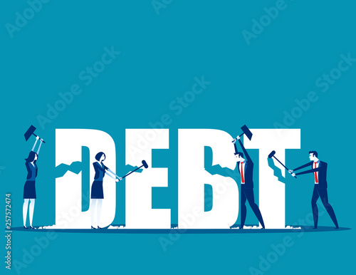 Destruction of debt. Concept business vector, Debt settlement, Achievement, Successful. © zenzen