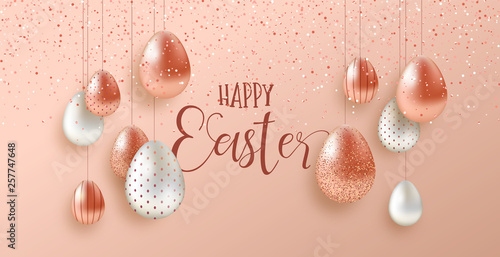Pink Copper Easter eggs luxury greeting card © cienpiesnf