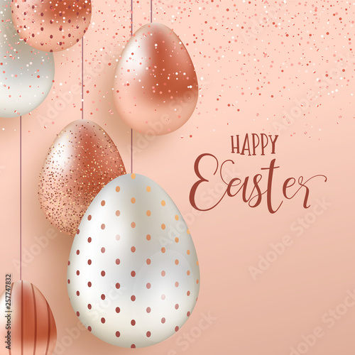 Pink Copper Easter eggs luxury greeting card © cienpiesnf