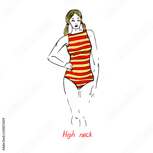 Portrait Of Sexy Retro Blonde Pin Up Girl In Red And Yellow