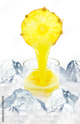 pineapple juice and ice cubes splash isolated on the white © slawek_zelasko