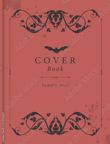 Book Cover With Antique Style Ornamental Frame Moisture Stains And Book Cover With Antique Style Ornamental Frame Moisture Stains And Bat Icon Over Sample Text