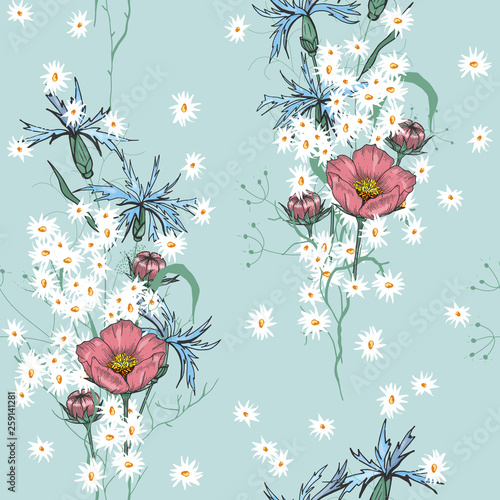 Realistic isolated seamless floral pattern. Hand drawn vector illustration. Paradise flowers. © Yuliia