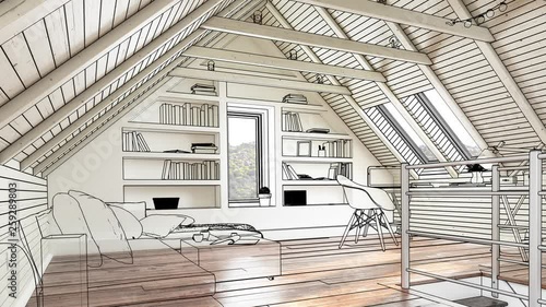 Apartment construction in the attic - 3d visualization (loopable) © 4th Life Photography