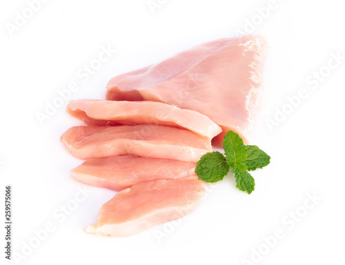 Top view, Raw chicken breast isolated on white background, ingredient for make cooking