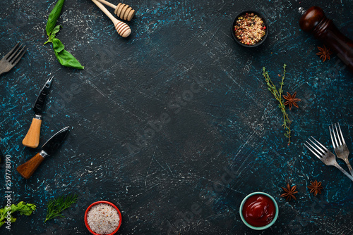 The background of cooking. Top view. Banner Free space for your text. Rustic style. © Yaruniv-Studio