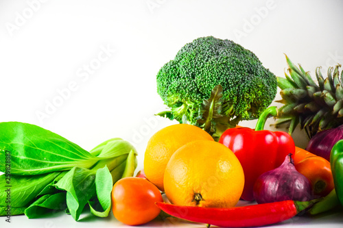 Fresh vegetables and fruits background © Mitrapun